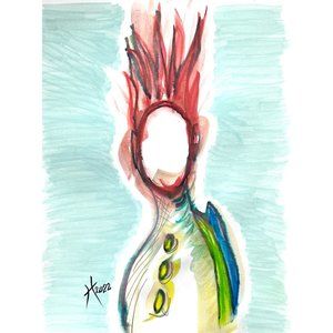 Hair On Fire Jet Pack Boy - Original Art Handmade Mixed Media Painting 11"x14"